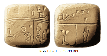 Close-up of the Kish Tablet showing proto-cuneiform pictographic glyphs circa 3500 BCE